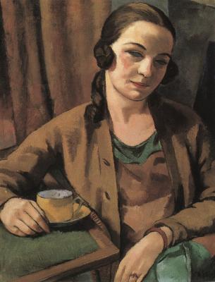 Portrait feminin  la tasse jaune