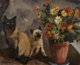 Bouquet de fleurs aux chats Siamois
