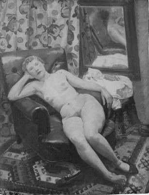 Nude wearing one shoe