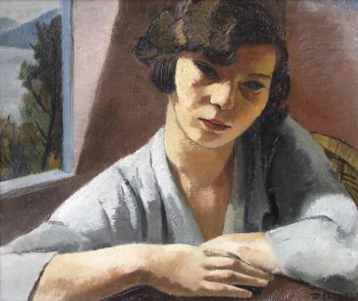 Berthe in front of a painting