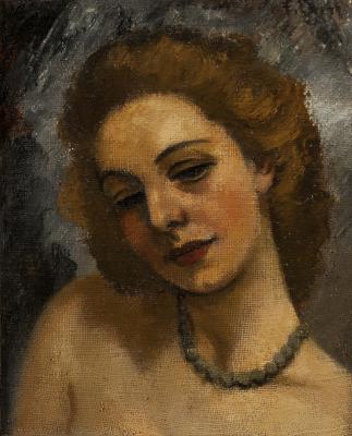 Portrait fminin au collier bleu