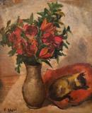 Fleurs dans un vase avec chat