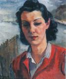 Womans Portrait in front of a Harbour Scene